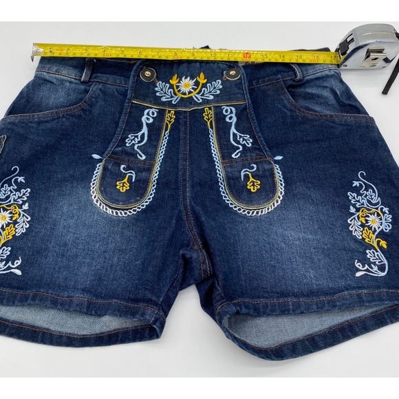 Octoberfest Women Denim Lederhosen Shorts Embroidered Bavarian Style Size 44 - Picture 4 of 12
